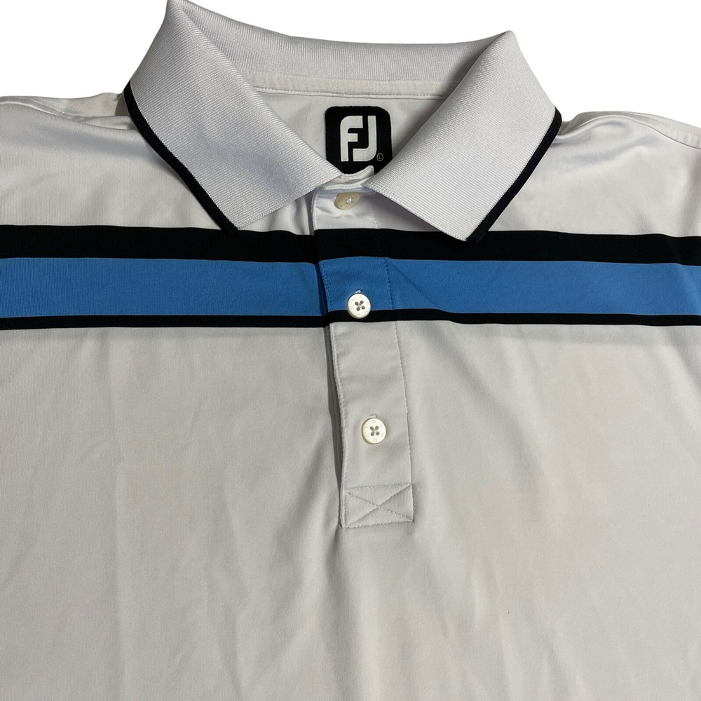 FootJoy FJ Mens L Golf Polo Shirt White Stripe Short Sleeve Polyester/Spandex‎